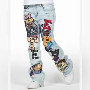 Rockstar Original • Espen • Blue • Flare Stacked Jeans • Patches
